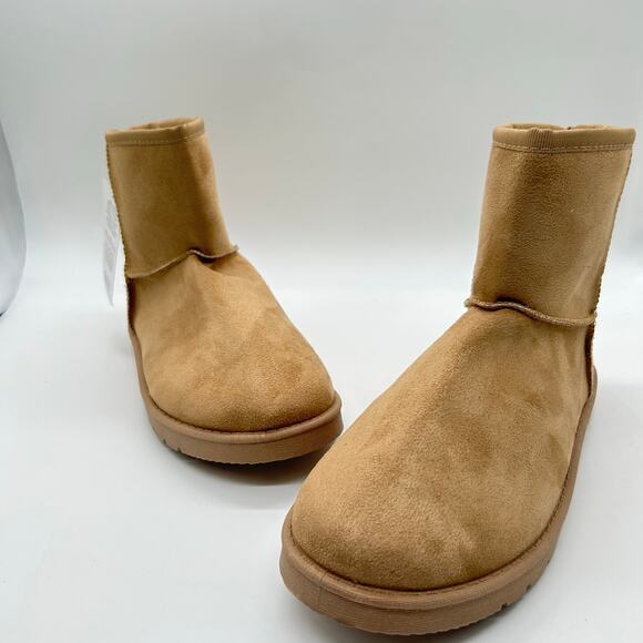 Josiny Faux Suede Boots Womens 11 Tan Classic Fur Lined Ankle Booties NEW - Picture 2 of 10